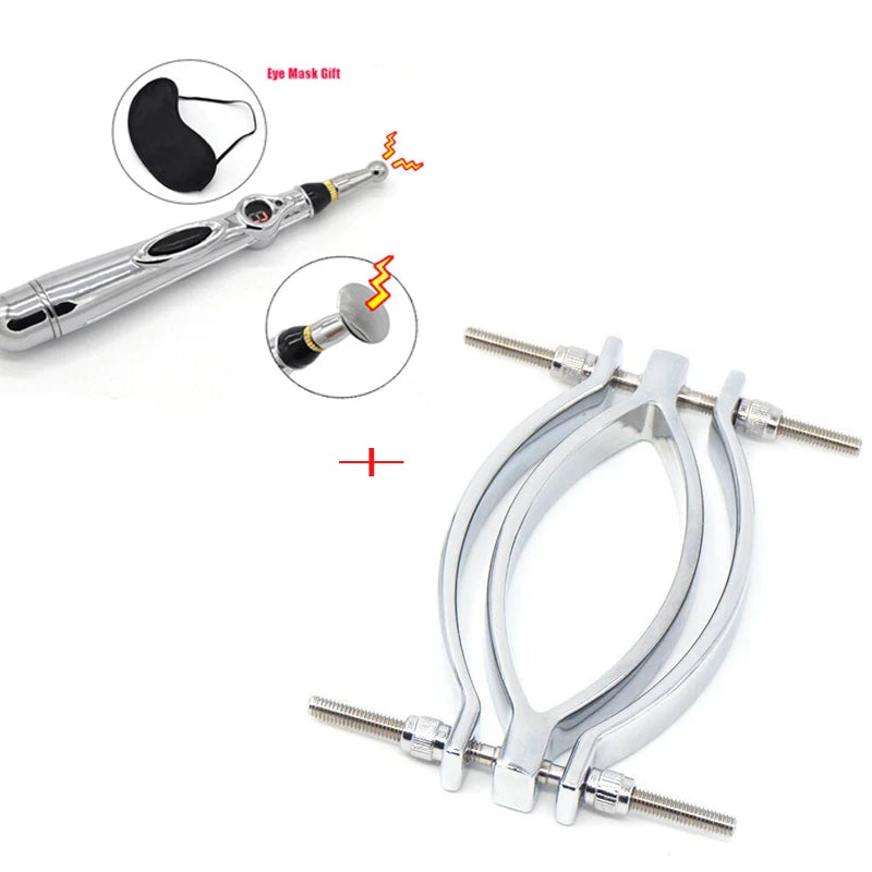 BDSM Set Electric Shock G-Spot Clitoris Stimulator Vaginal Pen Hand Arm To Thigh Cuff Bondage Metal Labia Clip Exotic Sex Toys