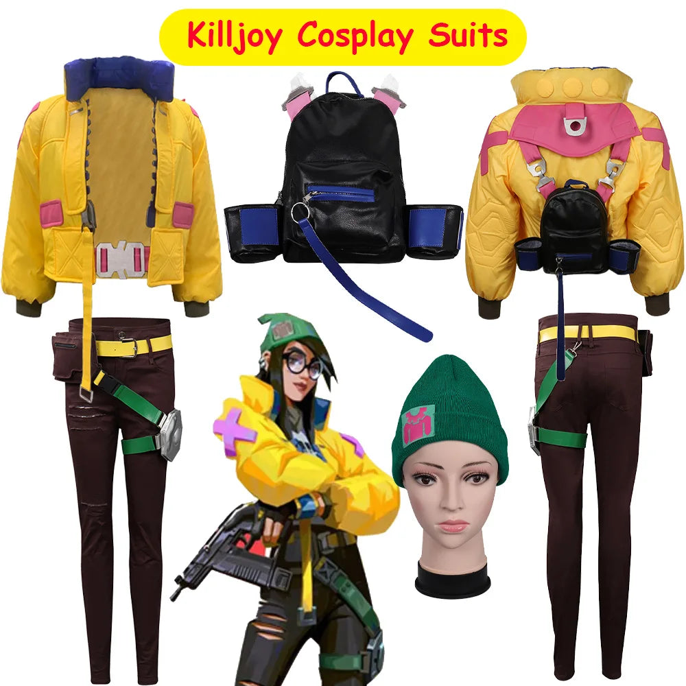 Killjoy Cosplay Jacket Bag Pants Hat Belt Costume Game Valorant Women Roleplay Suit Halloween Carnival Party Disguise Clothes