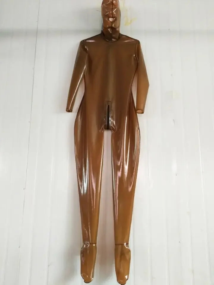 Neu100% Latex Rubber Gummi Bodysuit Coffee Suit Fullbody Catsuit 0.4mm S-XXL