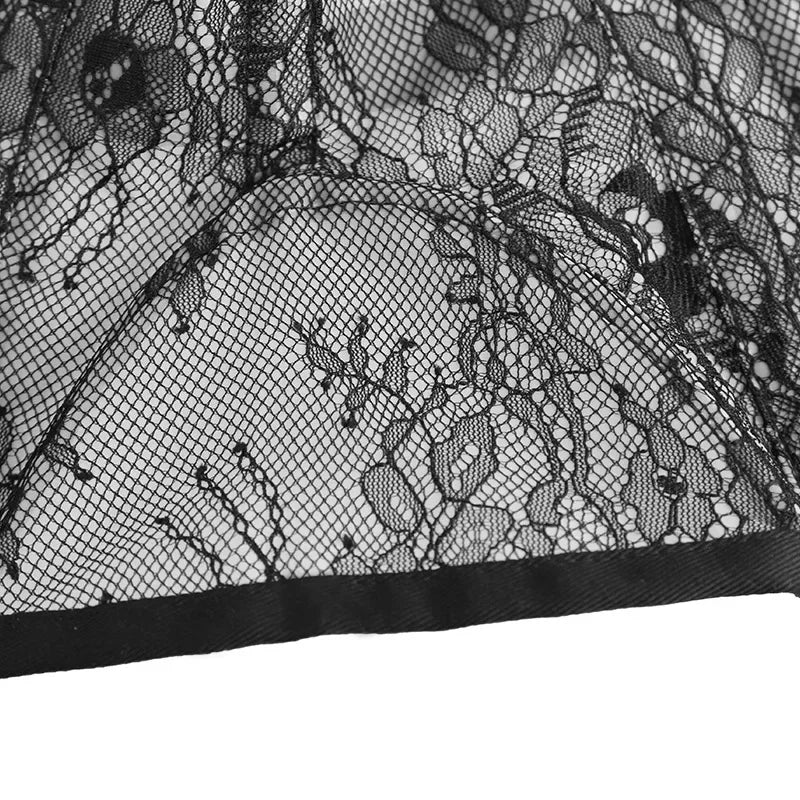 Waist Trainer Corset Top Plus Size Spiral Steel Boned Gothic Women Sexy Lace Mesh Body Shaper Underbust Bustier Black