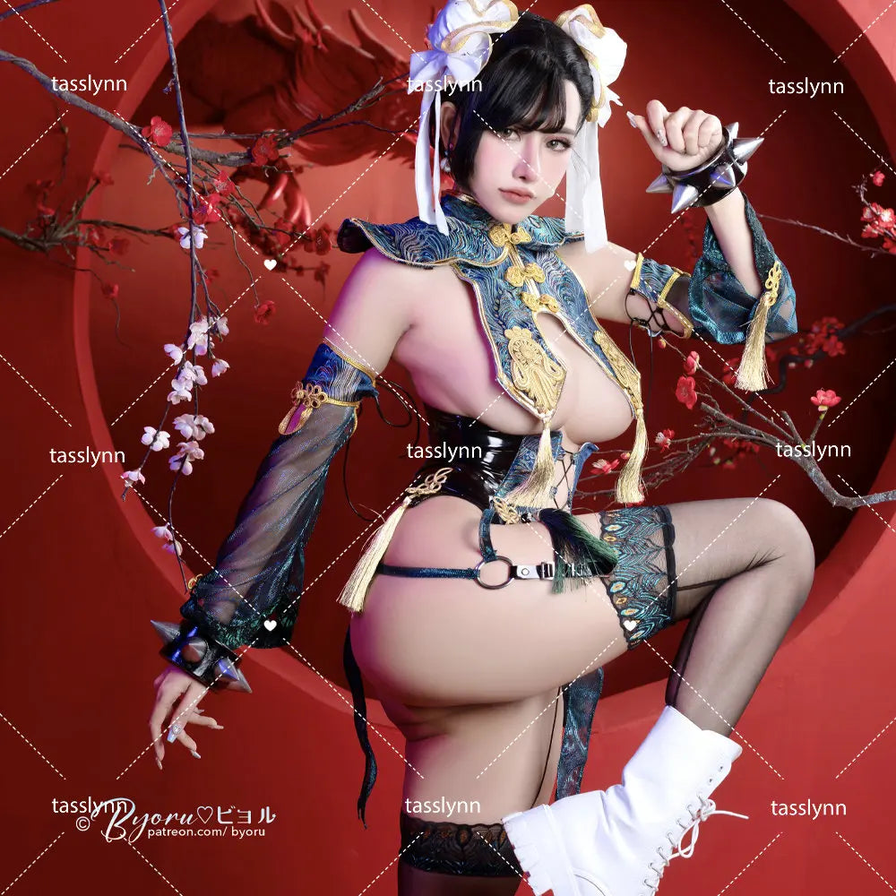 Games Chun Li Cosplay Costumes Halloween Party Sutorito Faita Blue Cheongsam Dress
