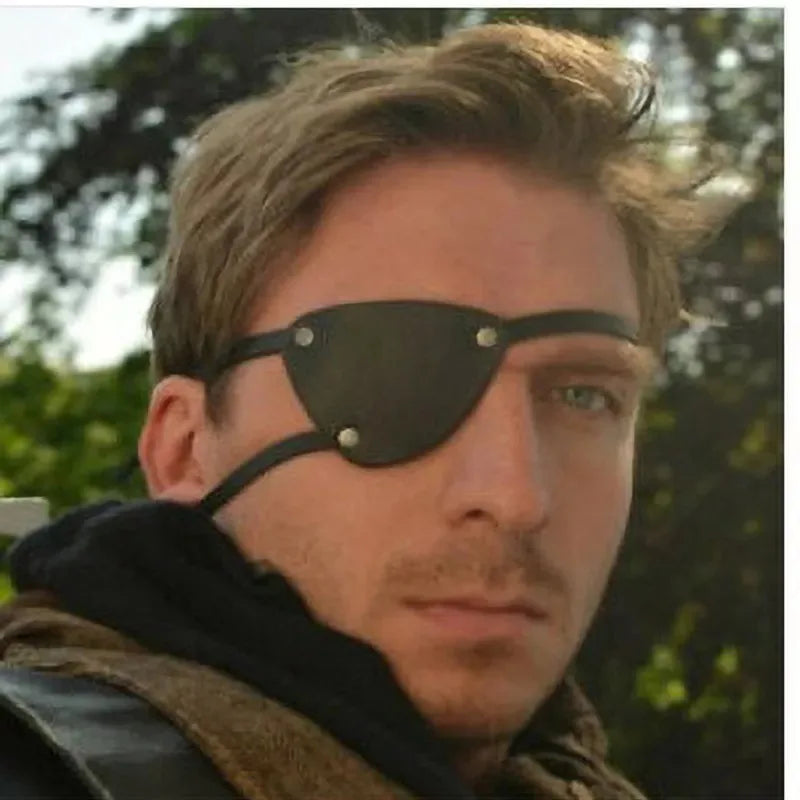 Medieval Steampunk Viking Knight Pirate Vintage Black Faux Leather Eye Patch Halloween Costume Accessories Cosplay Props