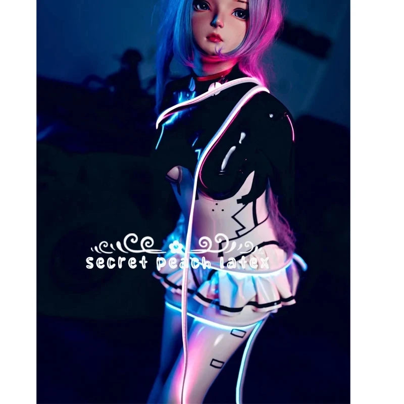 Latex Catsuit Cosplay Nun Latex Fullbody Suit With Zipper With Lace Latex Lolita Catsuit CUSTOMIZED
