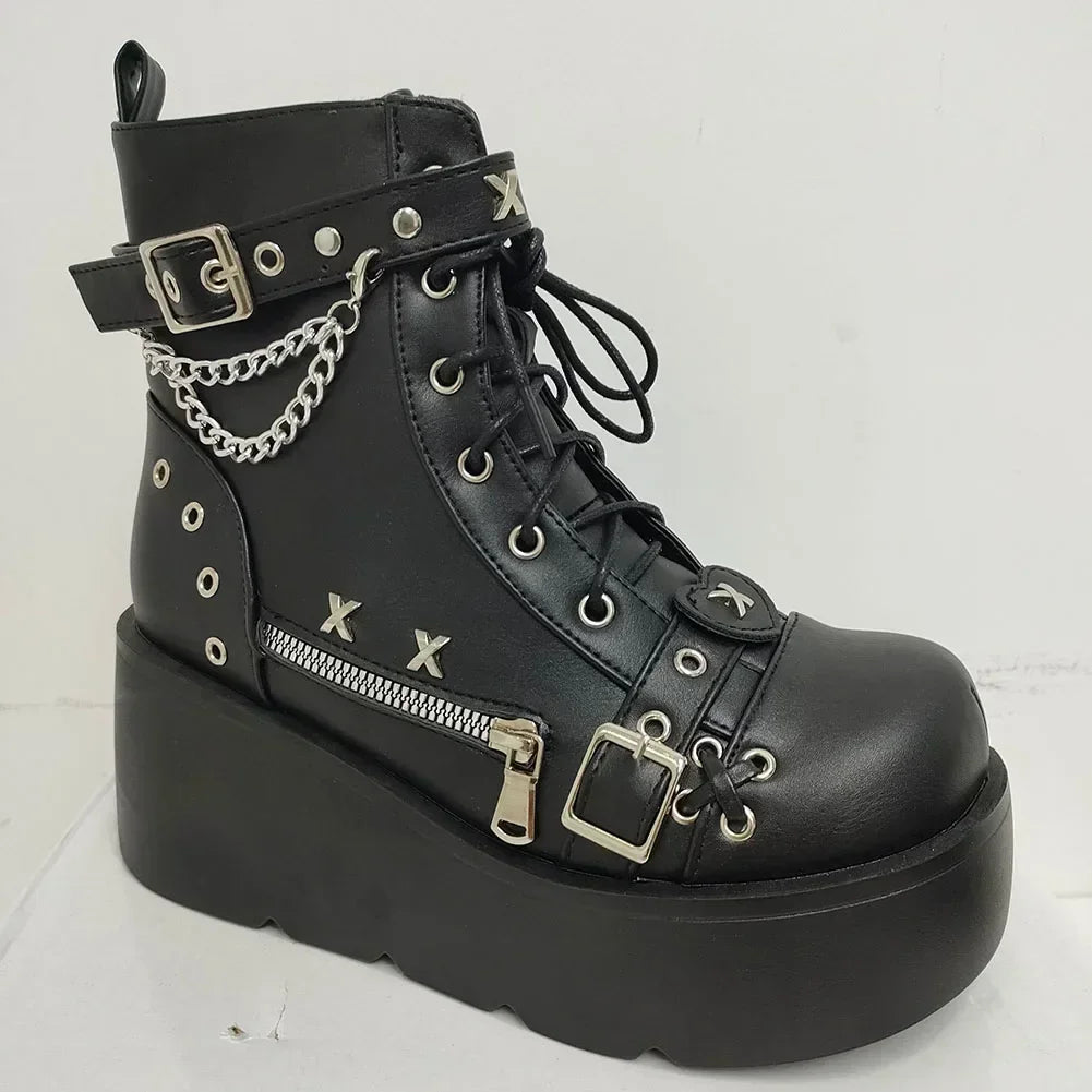 New Gothic Style Platform Vampire Cosplay Women Mid-calf Boots 2024 Winter Comfy Women Motorcycle Boots Shoes