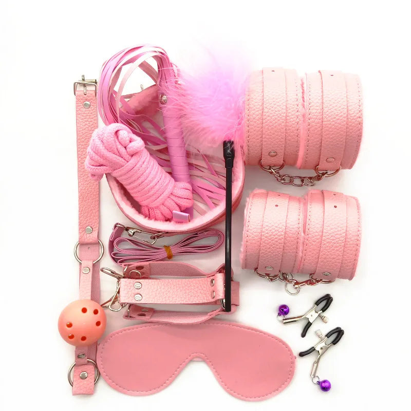 Adult Products Sextoy BDSM Bondage Set Handcuffs Whip Anal Plug Collar Gag Rope Leather Restraint Kits Sex Toys for Couples