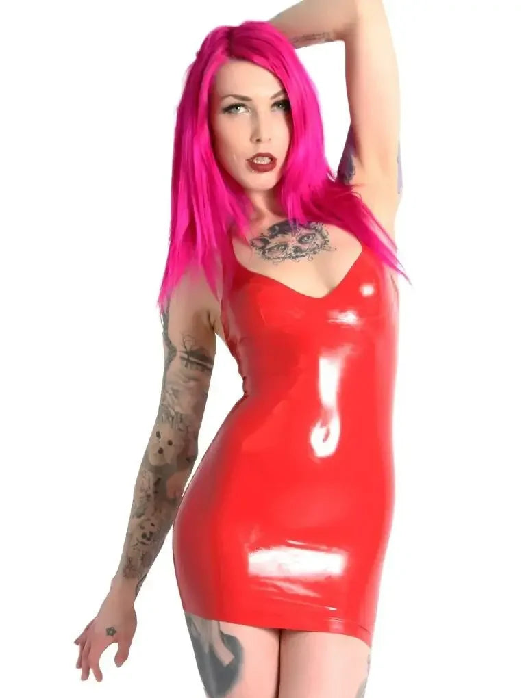 customized Woman Latex Dress Bodycon Mini Dress Clubwear Sexy Fetish Rubber Deep V Neck Mini Latex Dress bodysuit fetish lingerie