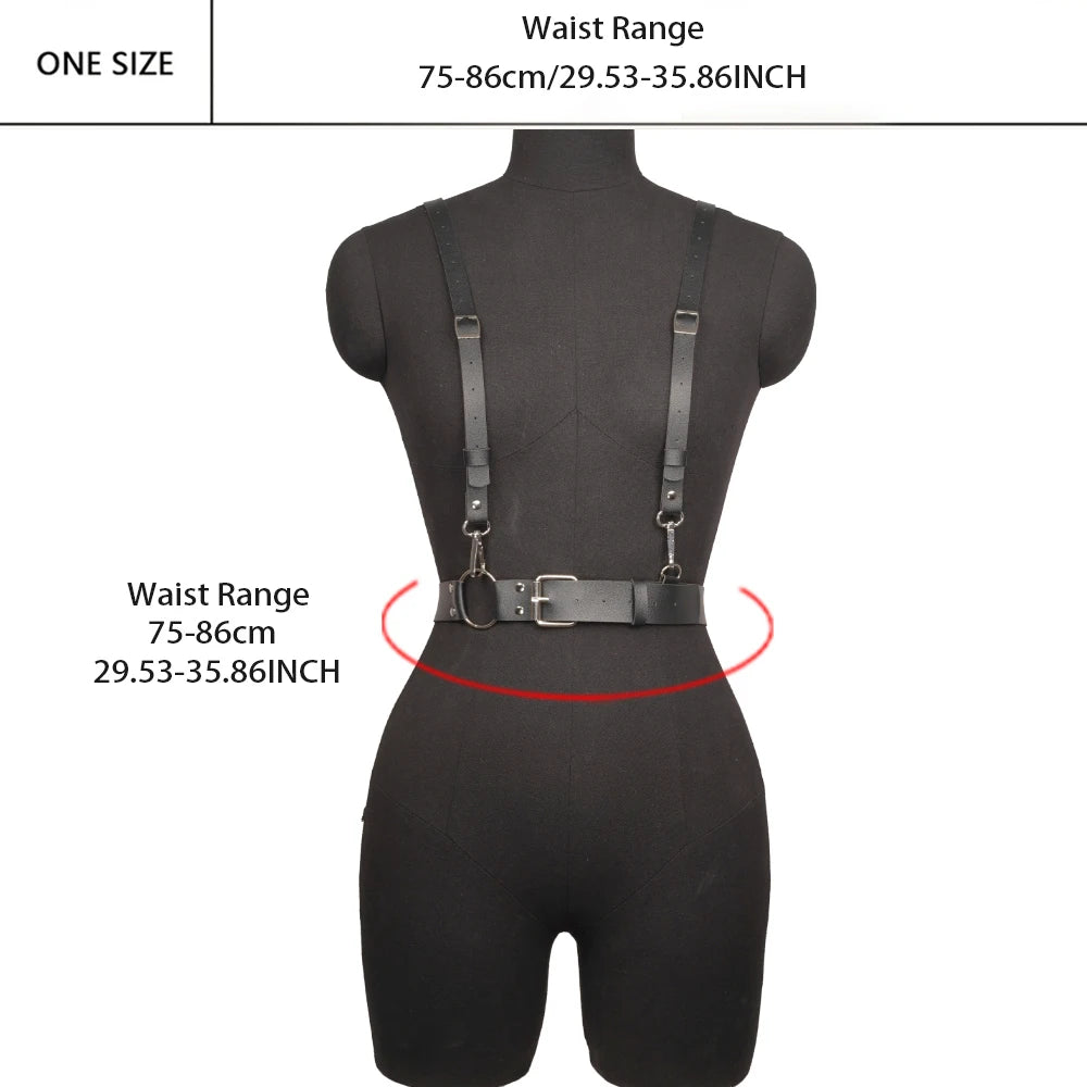 Women Fashion Leather Harness Waist Belt Studded & Buckle Decor Punk Harness Belt For Daily Life Gothic Clothing Accessories