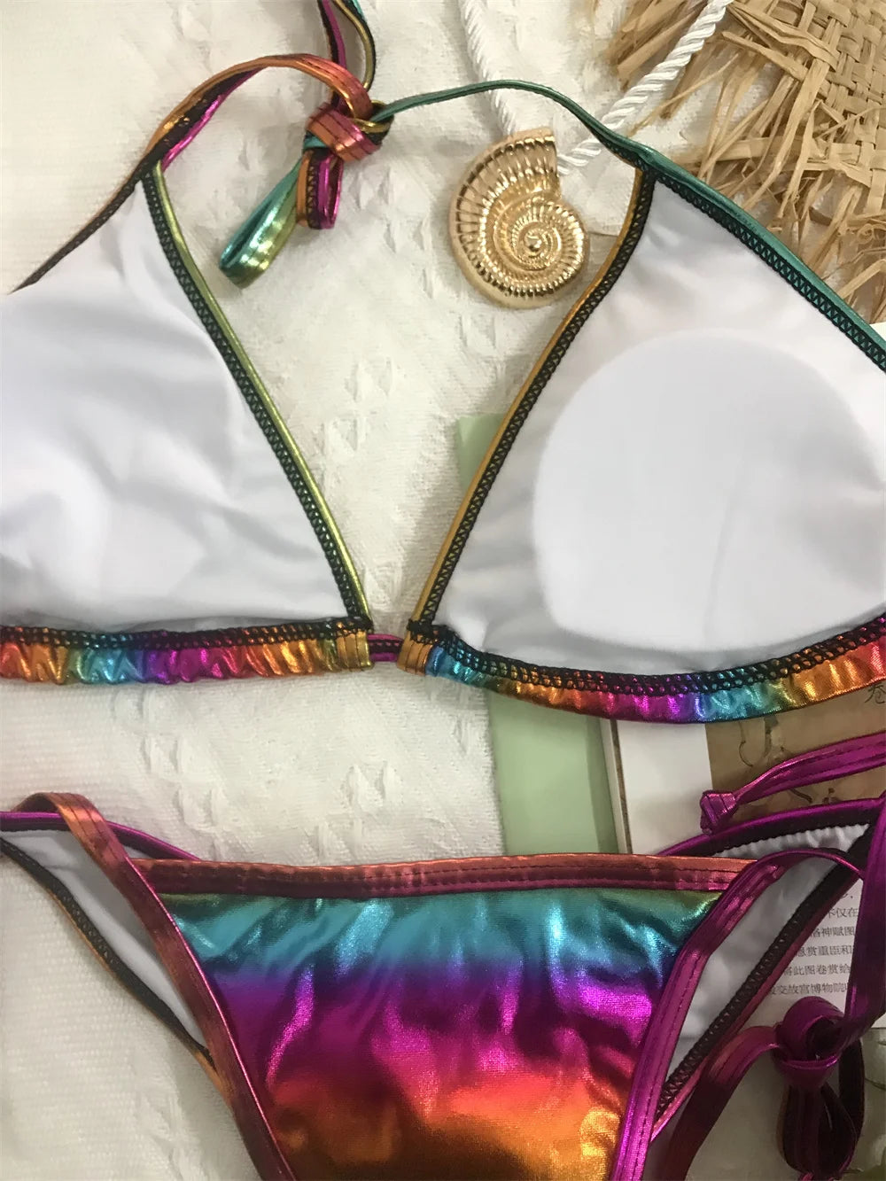 Melphieer 2024 Fashion Gold Shiny Beach Bikini Scrunch Butt Bather Bikinis Woman Swimwear Bathing Suit Beachwear S~XL E1248