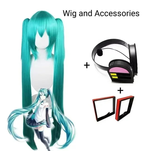 Miku Cosplay Silver Leather Fabric Suit Hatsune Miku Cosplay Headwear Costume JK Sailor Dress High School Halloween Uniform Wig