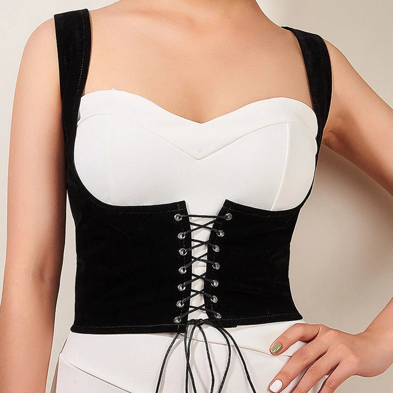 Women's Lace Up Corset Bustier Sexy Underbust Corsets Tops Spaghetti Strap Cami Crop Top Bralette Slimming Shaper Waist Belt