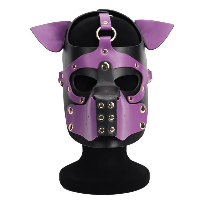 PU Dog Full Face Masks Sexy Pupply Cosplay Animal Party Costumes Adult Hood Punk Mask Role Play Leather Mask Headgear