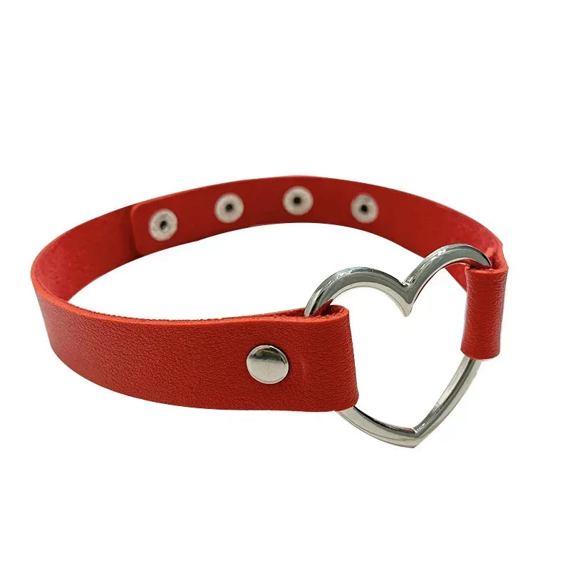 Sexy PU Leather Peach Heart Chain Collar BDSM Bondage Slave Body Harness Necklace Sex Toys for Couple Game