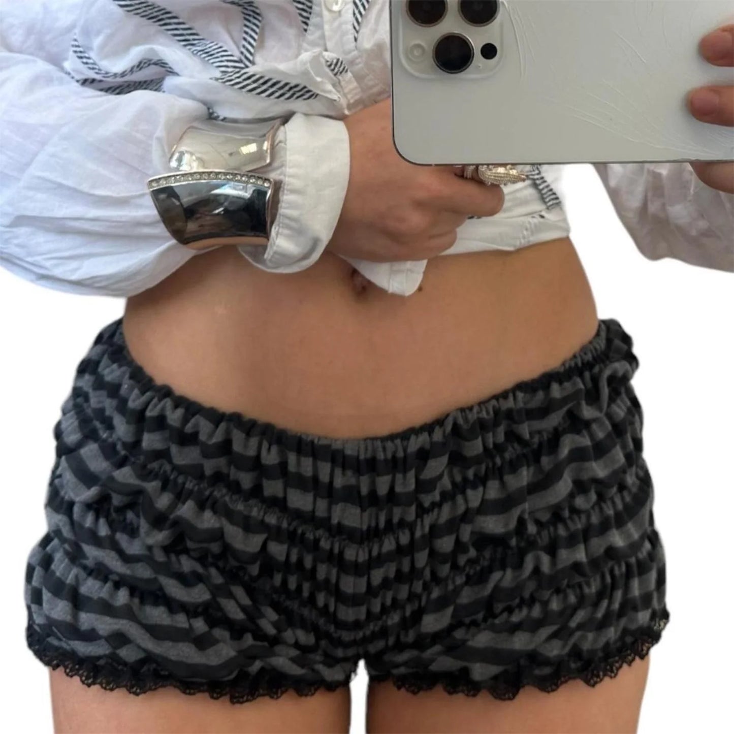 Women s Lace Trim Elastic Waist Pajama Shorts with Ruched Detail - Soft and Comfortable Sleepwear Bottoms for Summer Casual Wear