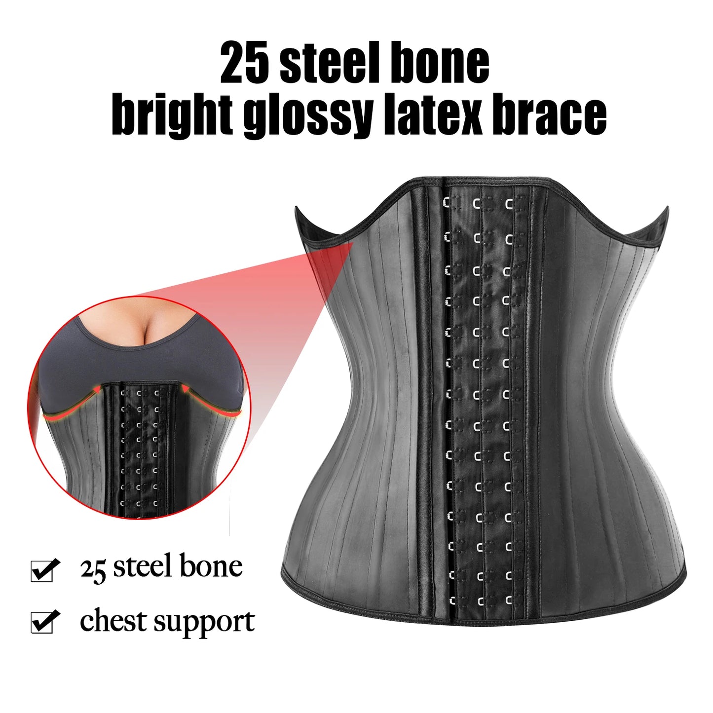 25 Steel Bones Latex Waist Trainer Corset Shapewear Slimming Belly Women Body Shaper Modeling Strap Reductive Girdle