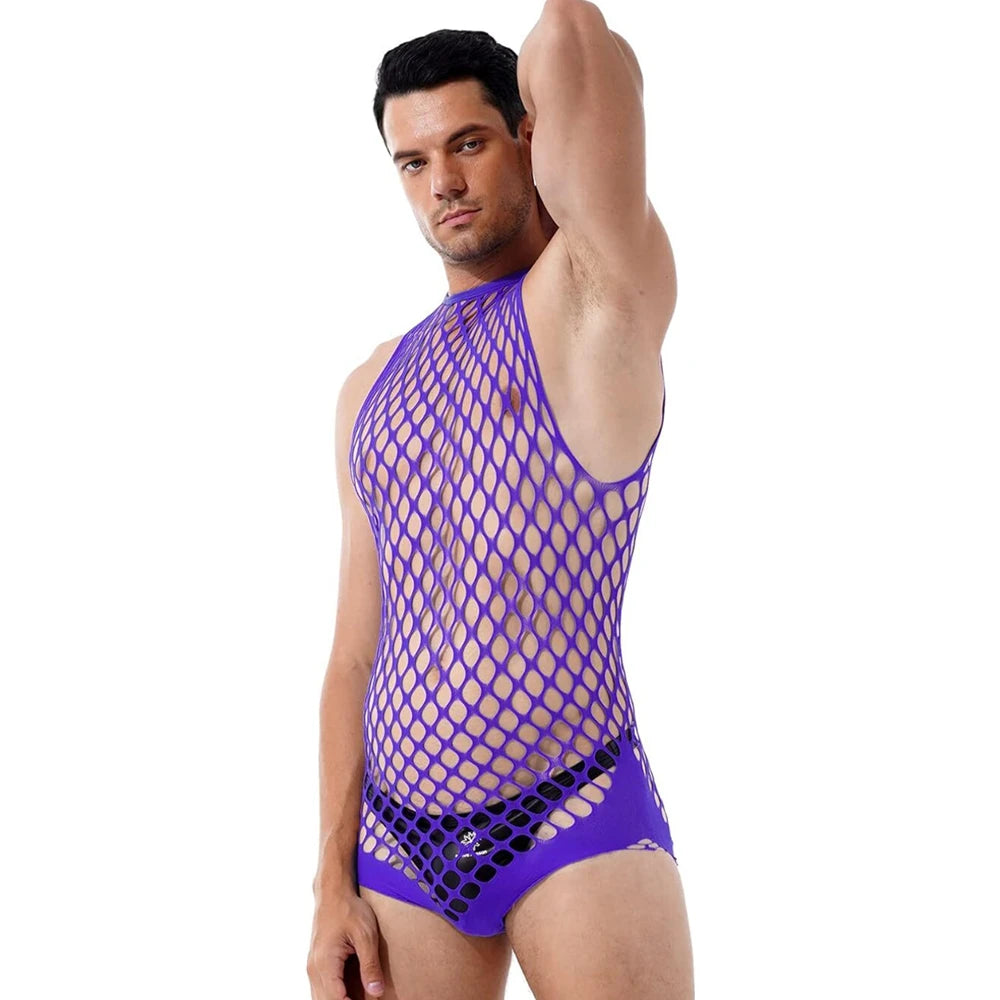 Sexy Lingerie Mens Fishnet Bodystocking Gay Open Crotch Sex Underwear Erotic Dress Bodysuit Exotic Porn Babydolls Outfits