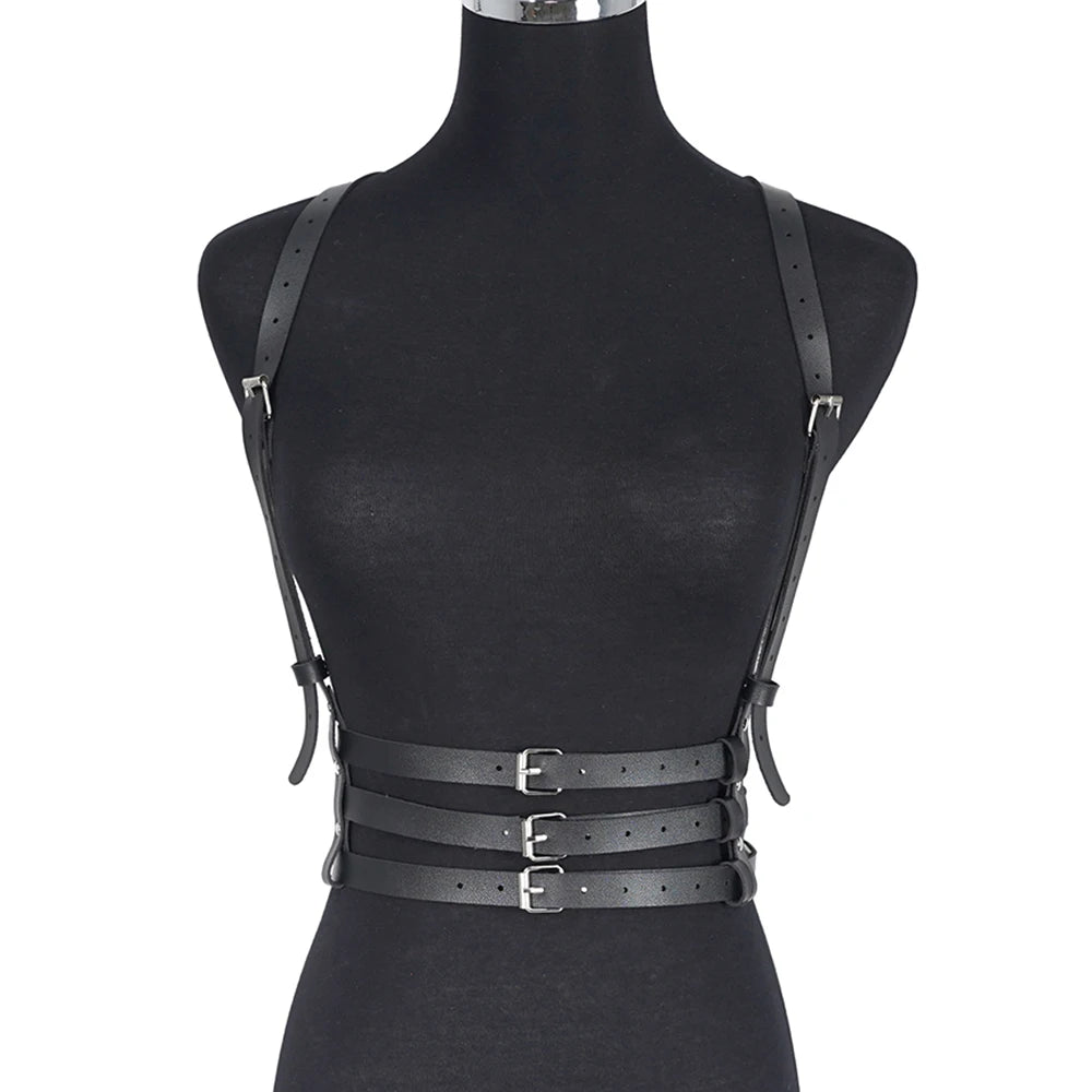 Women Goth Harness Pu Leather Studded Decor Harness Adjustable Harness Belt Gothic Harness Lingerie Bondage lingerie