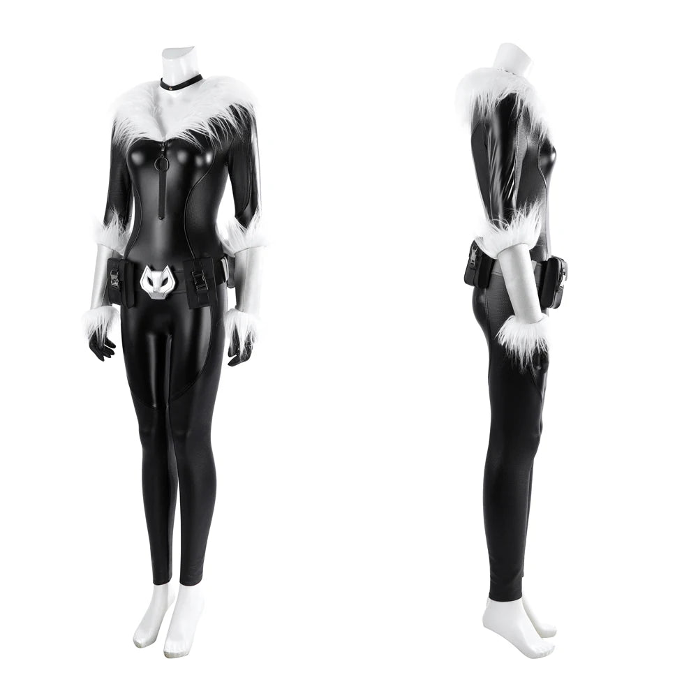 Sexy Zentai Black Cat Felicia Hardy Cosplay Fortnit e Costume Leather Jumpsuit Mask Waist Bag Accessories Halloween Uniform