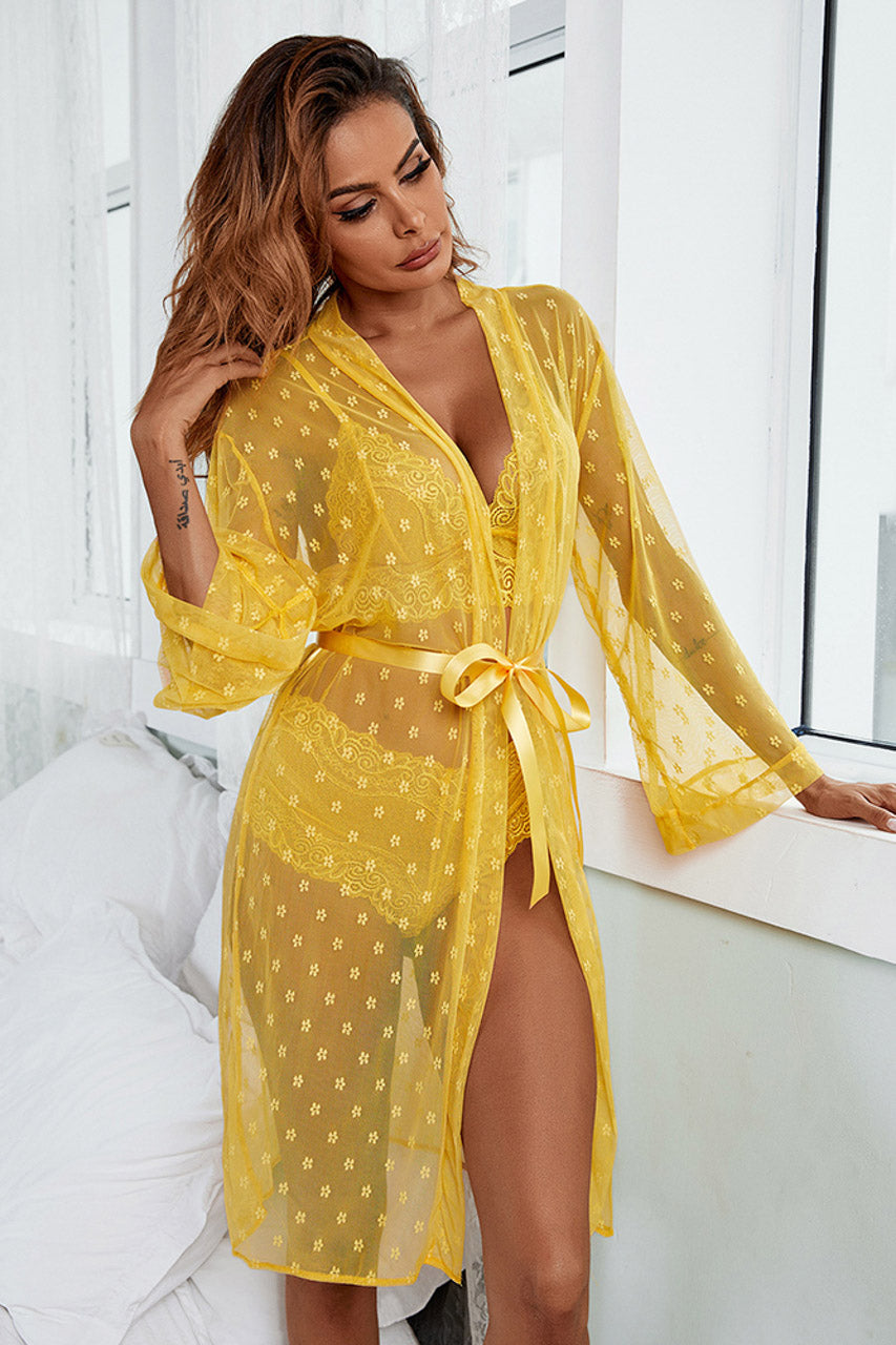 French Dot Mesh Bridal Robe and Bra Set