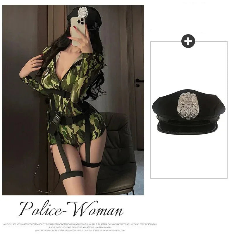 Sexy Lingerie Halloween Police Uniform Female Cop Sheath Dress Policewoman Outfit Roleplay Costumes Women Officer Hot Cosplay