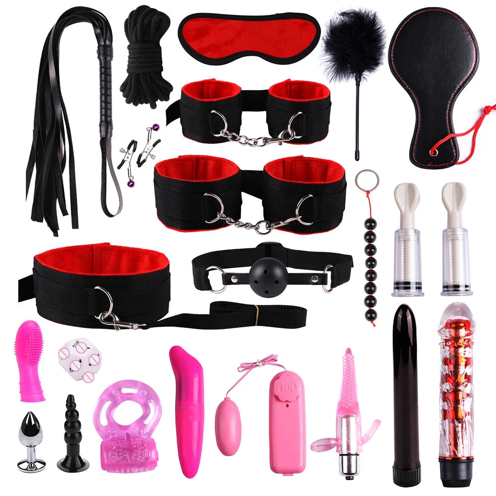 Sex Games Whip Gag Nipple Clamps Sex Toys For Couples Exotic Accessories Sexy Leather BDSM Kits Plush Sex Bondage Set Handcuffs