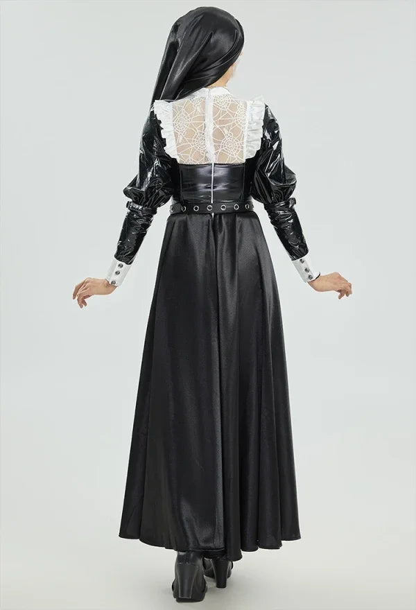 Meowcos Halloween Nun Cosplay Costume Gothic Dark Style Costume Black and White Sexy Lingerie Set