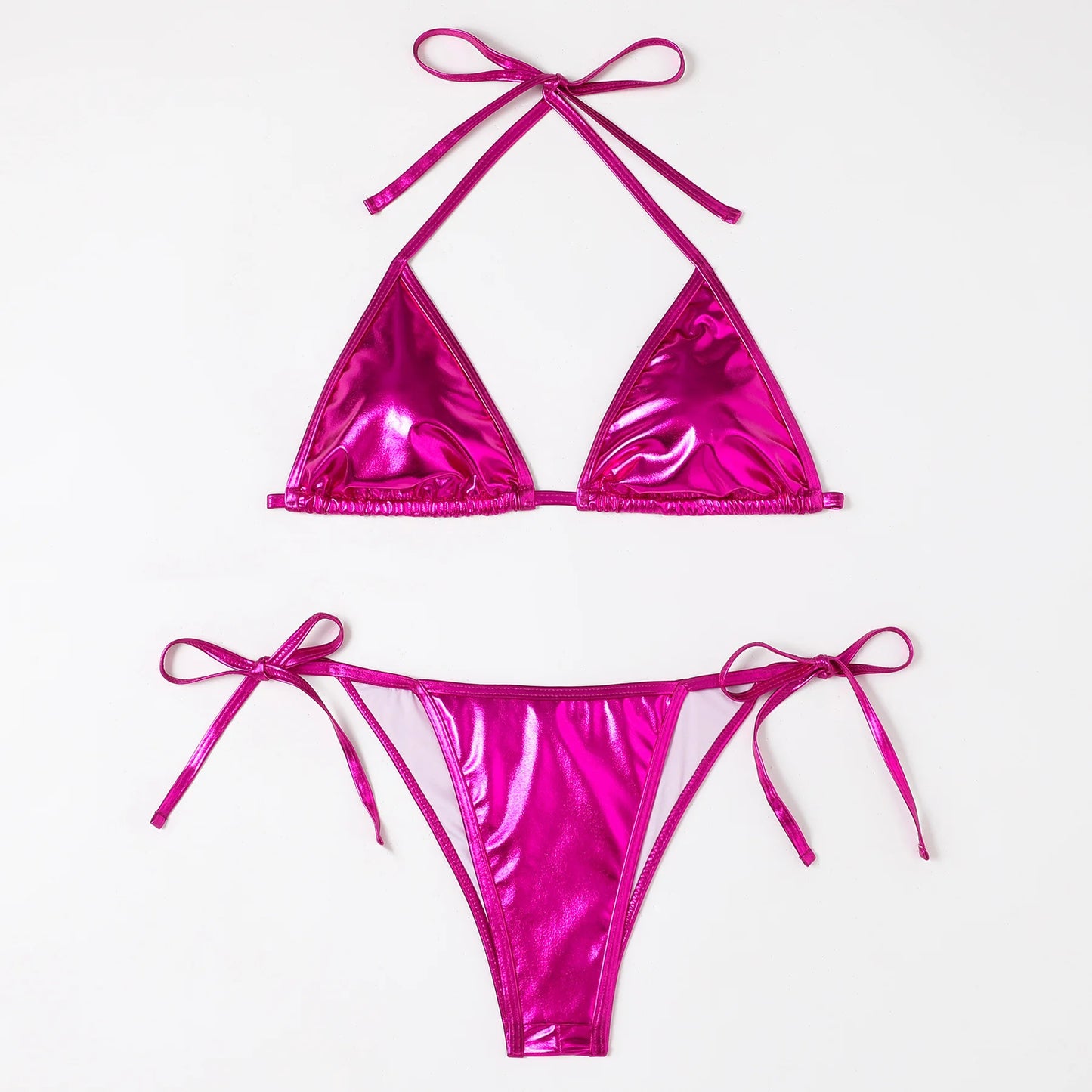 Melphieer 2024 Fashion Gold Shiny Beach Bikini Scrunch Butt Bather Bikinis Woman Swimwear Bathing Suit Beachwear S~XL E1248