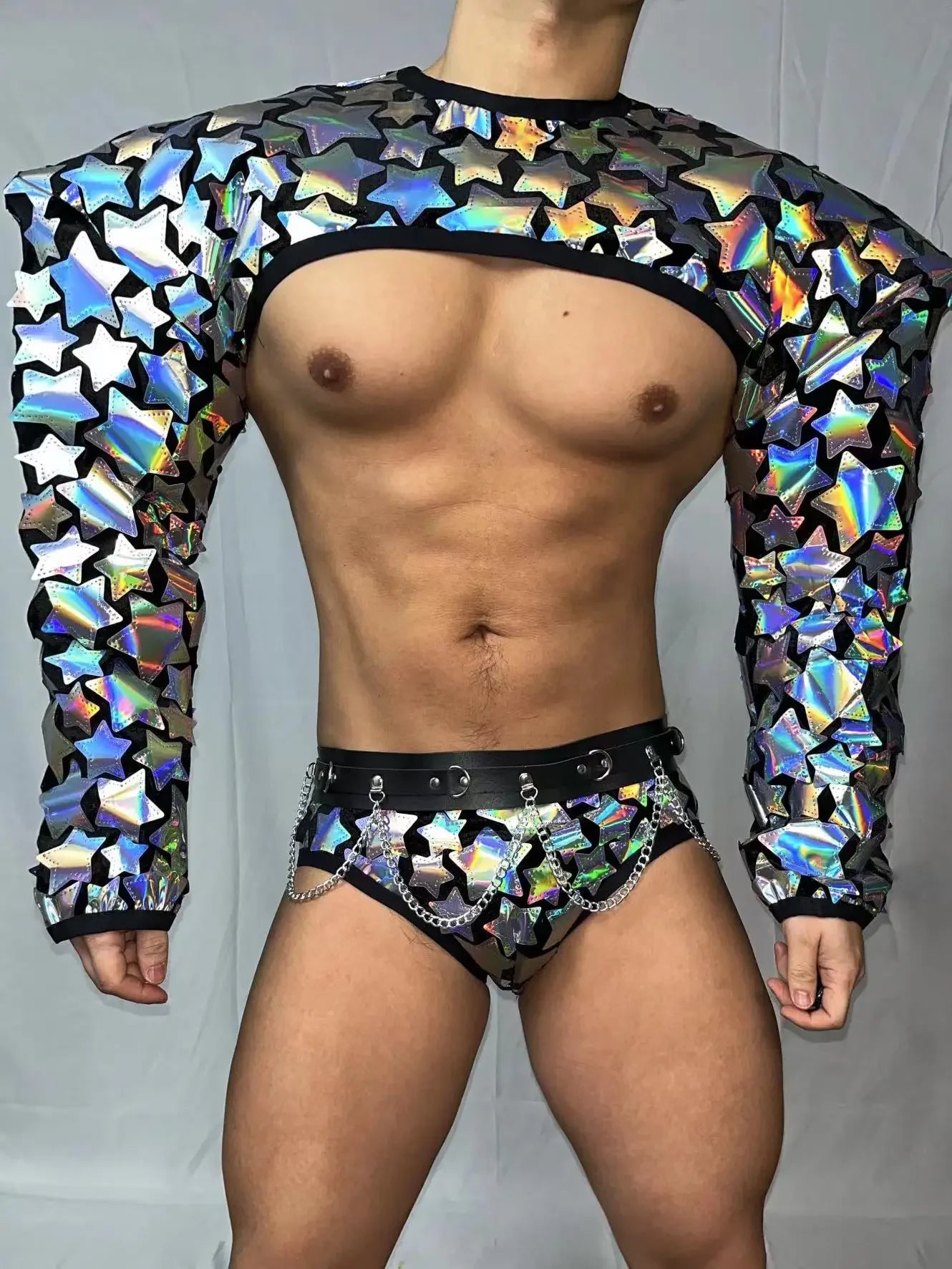 Club Party Show Performance costume Bar Nightclub sexy Technology show men RED Mirror Sequins Muscle Man Pole Dance Outfits