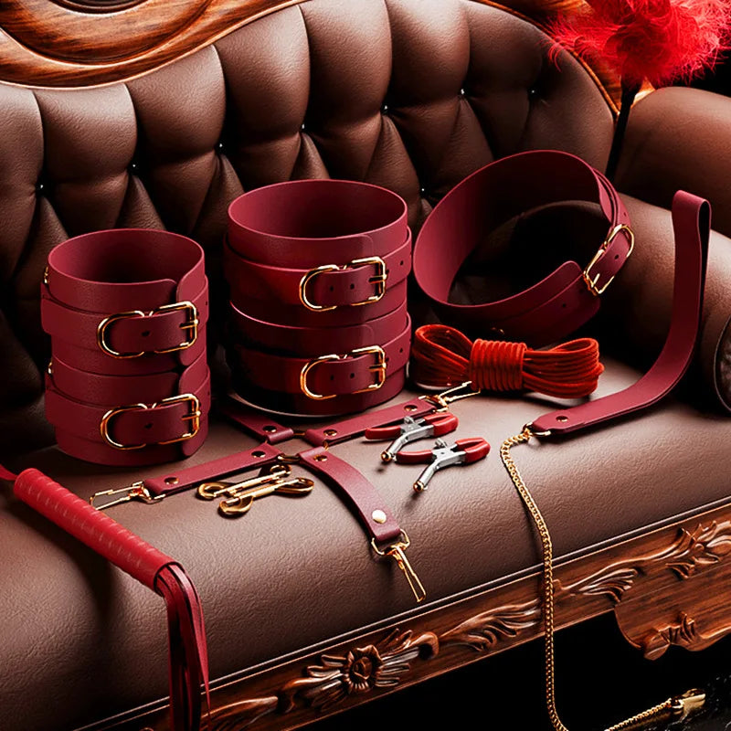 BDSM Kit Sex Set Handcuffs for Adult Sm Goods Gag Collar Bondage Rope Harness Maine Fittings for Couples Masochism Sexual Toys