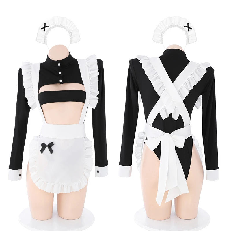 Curvy Maid Bodysuit Sexy Costume Cosplay Lingerie Exotic Porn Play Big Butterfly Long Sleeve Bustier Designs 18 Girls Babydoll