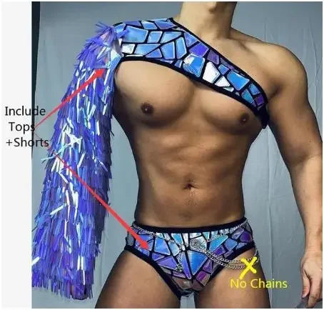 Club Party Show Performance costume Bar Nightclub sexy Technology show men RED Mirror Sequins Muscle Man Pole Dance Outfits