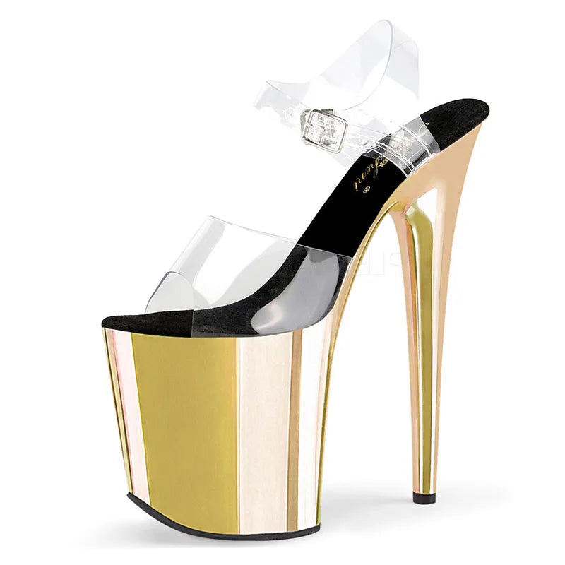 8 Inches High Heels Sexy Fetish transparent Gold 10-12Big Size 20cm Sandals Exotic platform pole Dance Stripper Dress Queen club