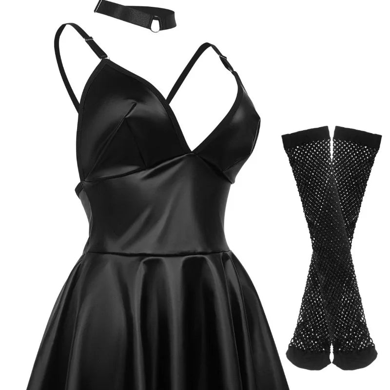 Toucheart Sexy Erotic Lingerie Set 3 Piece Set for Women PU Collar Sexy Lingerie Suit Sexy Pajamas Sex Uniform Underwear Set New