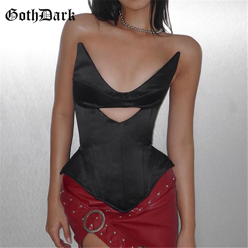 Goth Dark Punk Streetwear Sexy Hollow Out Irregular Corset Tops E-girl Grunge Backless Bandage Tanks Top Y2K Gothic Slim V Vests