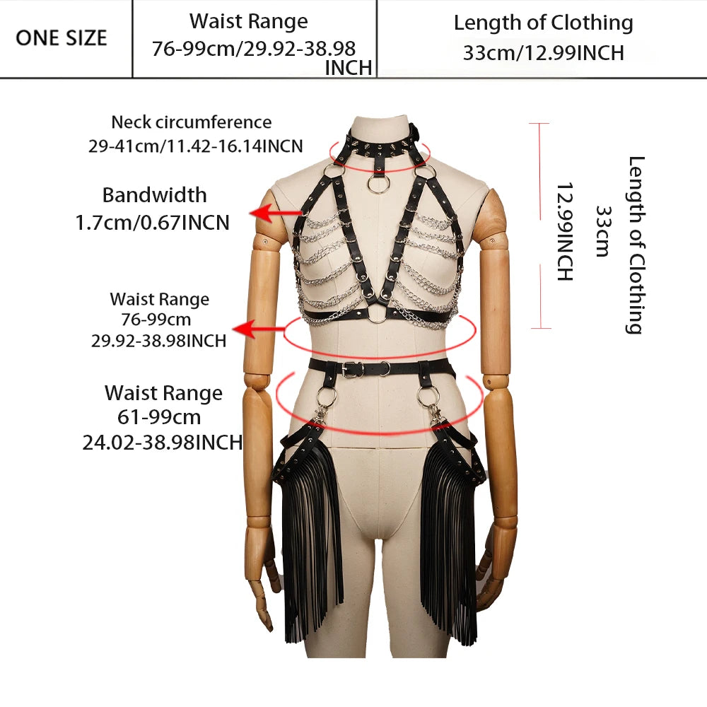 Women Trend Punk Belts Set Decoration Belt Female Street Style Chest Chain Leather Harajuku Goth Waistband Clothing Accessories