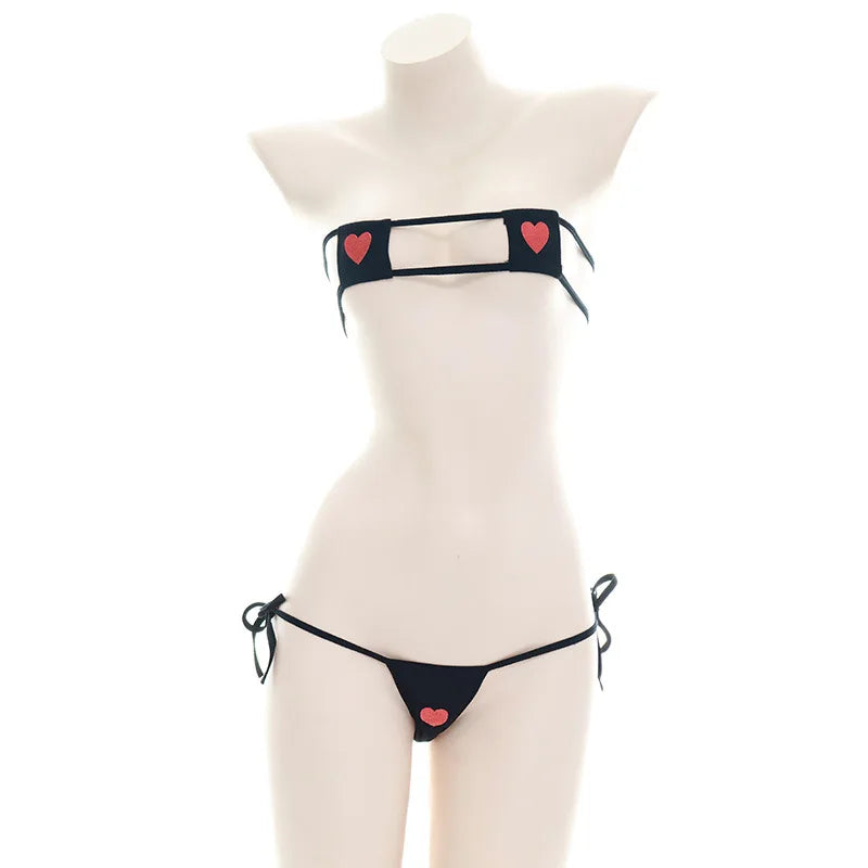 2025 Striped Halter Micro Bikini Set Lolita Kawaii Swimsuit Backless String Tied Bathing Suit