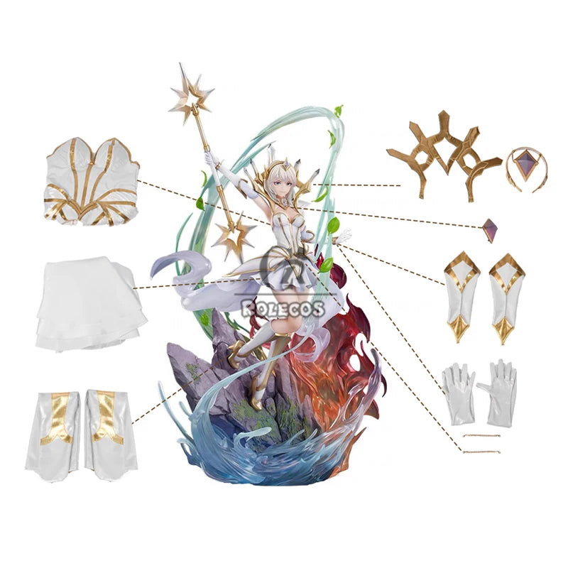 ROLECOS Lux Cosplay Costume Game LOL Elementalist Lux Women White Dress Uniform Halloween Party Outfit Fullset Suit