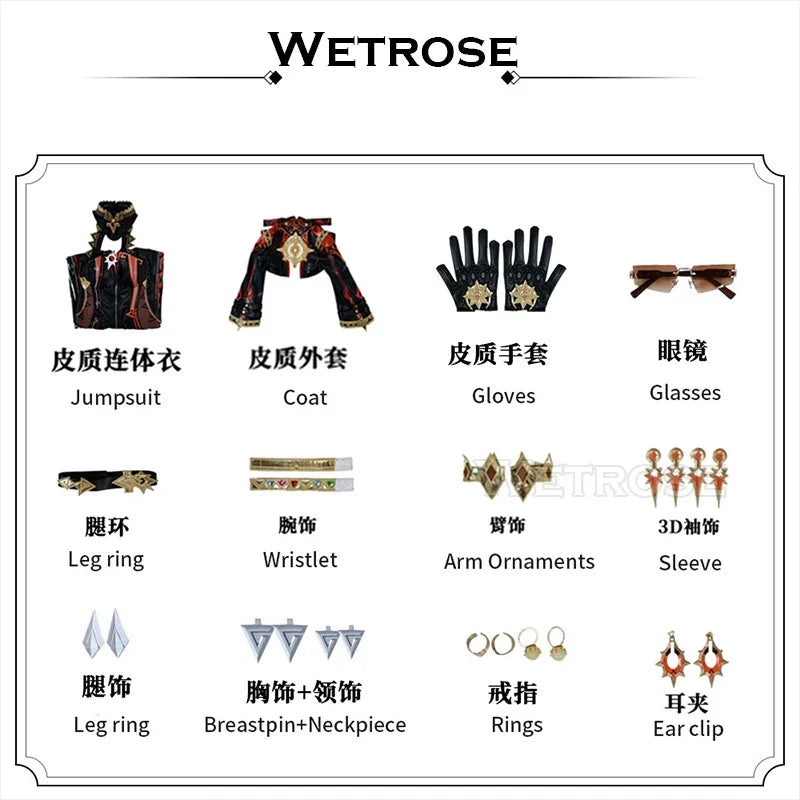 【Wetrose】In Stock SSR Mavuika Cosplay Costume Genshin Impact Leather Body Suit Full Set Wig Halloween Xmas