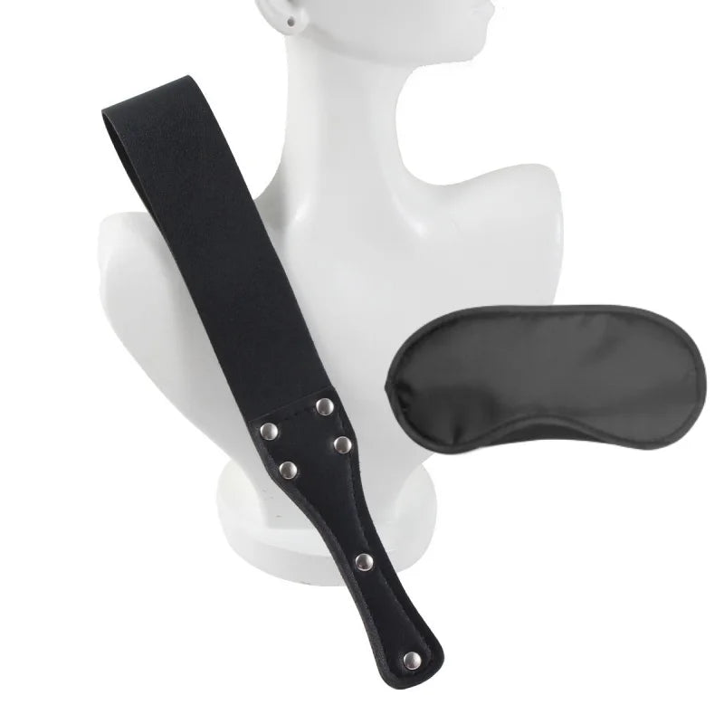 2Pcs/Set Leather Spanking Paddle Eye Mask Fetish Beat Bdsm Kit Submissive Slave Sex Toys Adult Games Flirt Whip Flogger Slapper