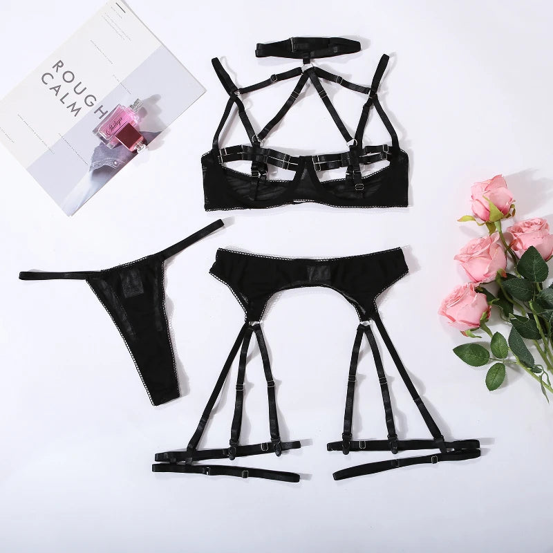 Toucheart 5-Piece Lingerie For Women Fancy Underwear Uncensored Halter Bandage Open Bra Naked Without Censorship Porn Erotic Set