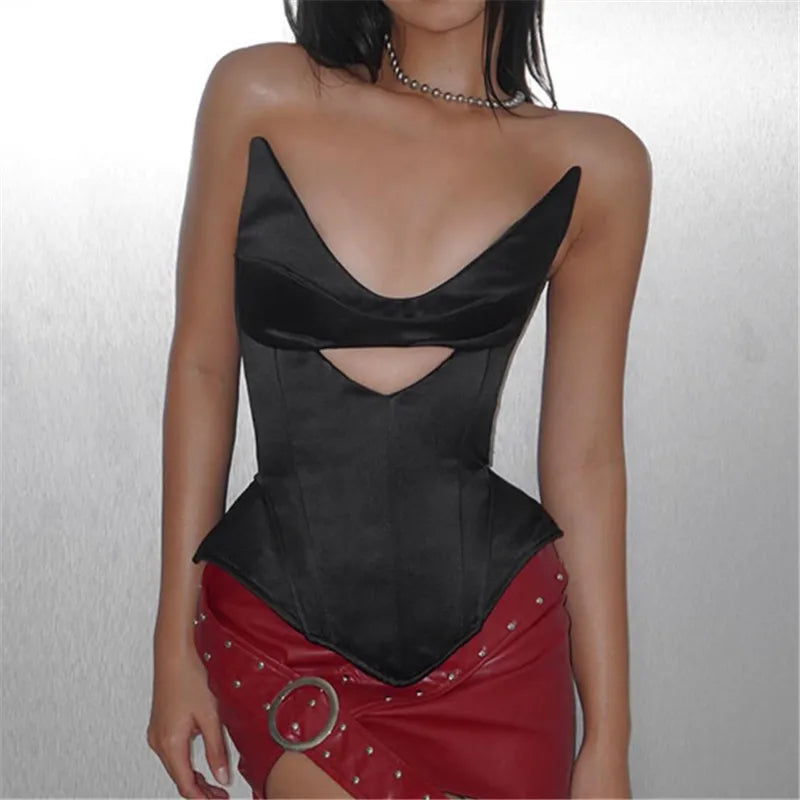 Goth Dark Punk Streetwear Sexy Hollow Out Irregular Corset Tops E-girl Grunge Backless Bandage Tanks Top Y2K Gothic Slim V Vests