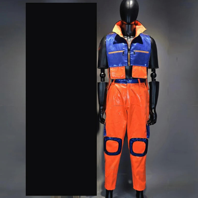 Gogo Show Stage Costume Orange Blue Futuristic Armour Performance Suit Jazz Pants Drag Queen Outfit Festival Rave Clothing 3748
