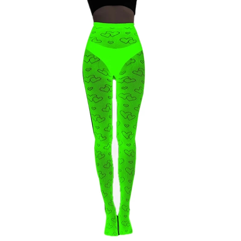 Women Glow in Dark Halloween Fishnet Pantyhose Luminously Spiderweb Skull Pattern Mesh Tights Stockings Party Hosiery