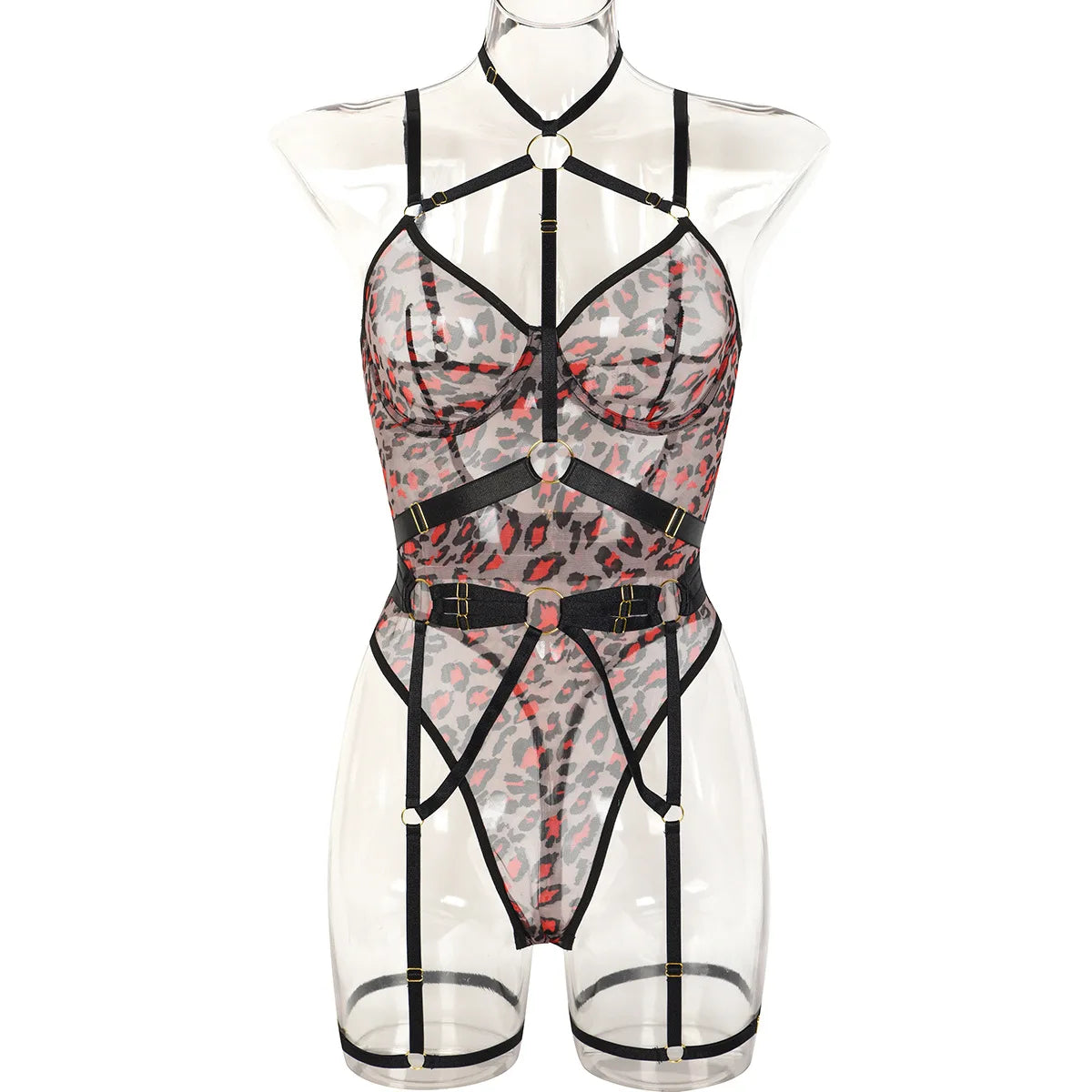 Toucheart Sexy Lingerie For Women Leopard Print See-Through Mesh Strappy Sexy Underwire Sexy Garters Body-Shaping Bodysuit New