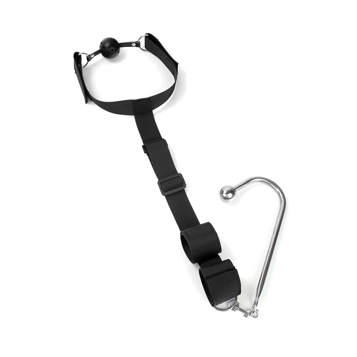 Behind The Back Handcuff Mouth Gag Harness Restraints With Metal Anal Hook Kinky BDSM Bondage Erotic Products For Adult Games