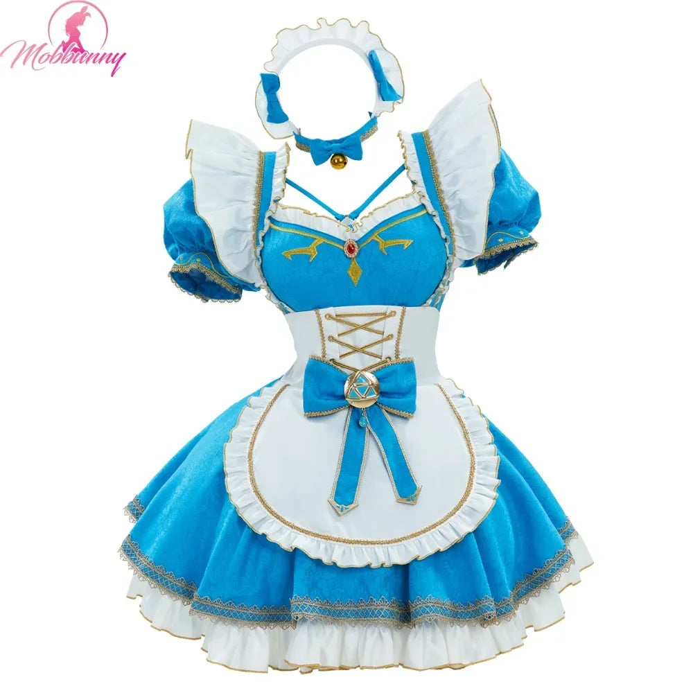MOBBUNNY Link Princess Derivative Women Lingerie Maid Costume Dress with Apron Sleeves Cosplay Costume