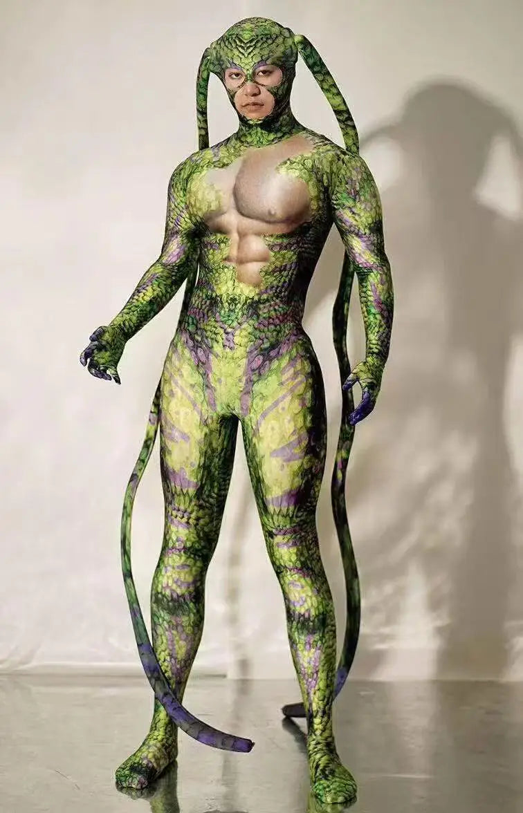 Cosplay Nightclub Singer Dancer Stage Wear Rave Outfits Vintage Print One Shoulder Jumpsuit Men Women Pole Dance Costume