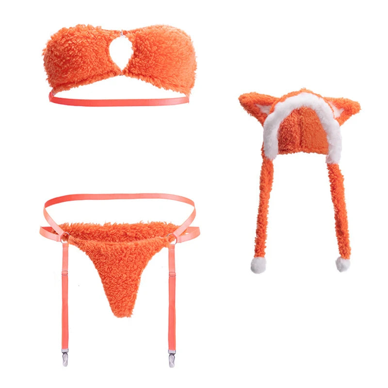 AniLV Cute Fox Plush Underwear Temperament Uniform Clothes Women Hollow Secret Lingerie Outfits Erotic Costume