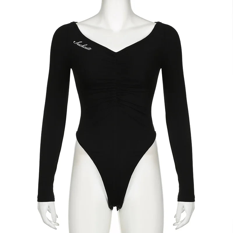 Goth Dark Mall Gothic Mesh See Through Butterfly Print Skinny Bodysuits Sexy Backless V-neck Overalls Y2K Grunge Street Bodysuit