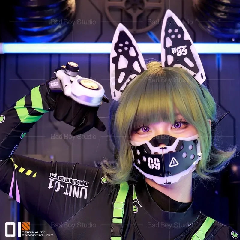 Game Cyber-Punk Mask Cat Ears Cosplay Headwear Accessories Sci-fi mechanical mechs Mask Hand Armor Cosplay Props Halloween