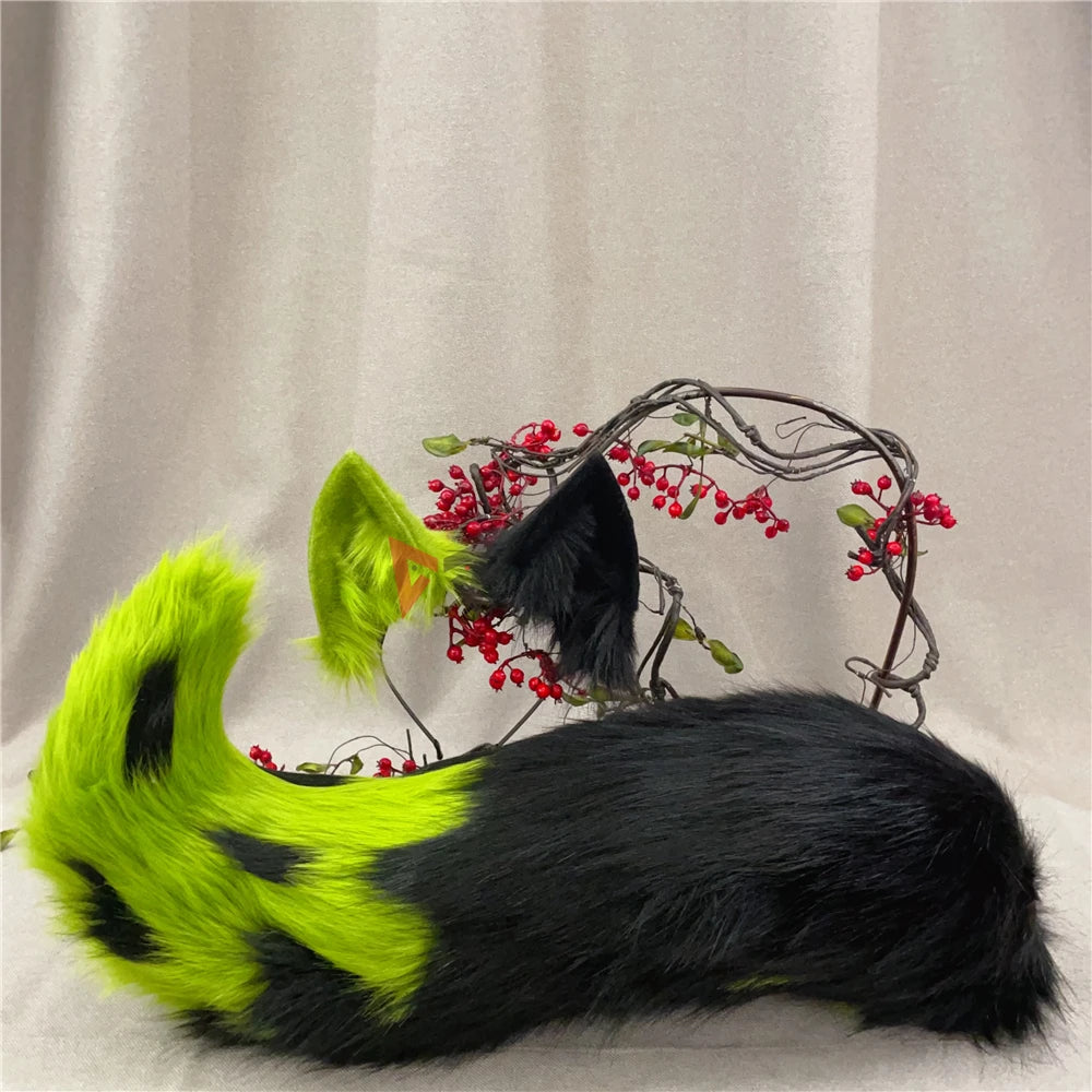 New Hand Made Work Halloween Blond Red Wolf Wolves Ears Hairhoop Headwear Tail Black Green Costume Accessories Custom Made